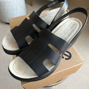 Ecco Flowt Cork Wedge Black Sandal Size EU 42 NWB